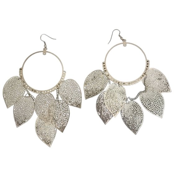 Sterling Gold, dangling leaves earrings. Totol length 6in. - Picture 1 of 3